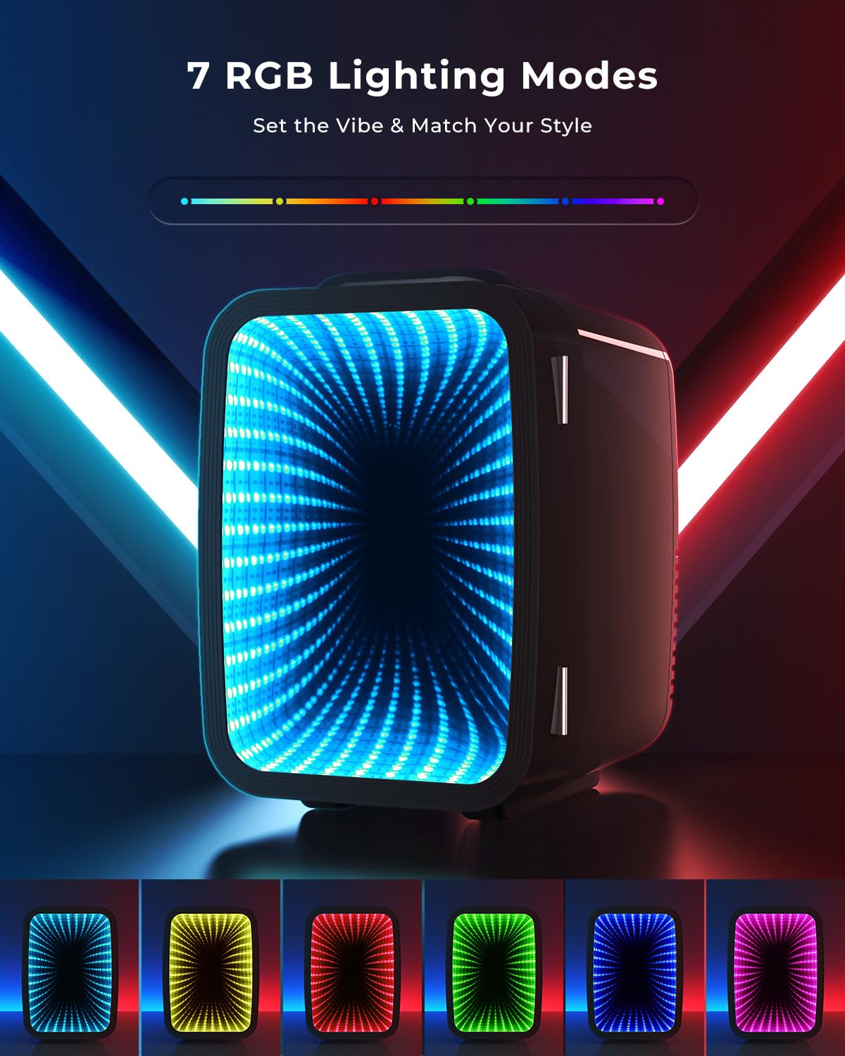 BEICHEN 4L Mini Fridge Cooler Warmer, 6 Cans, 7 LED Modes