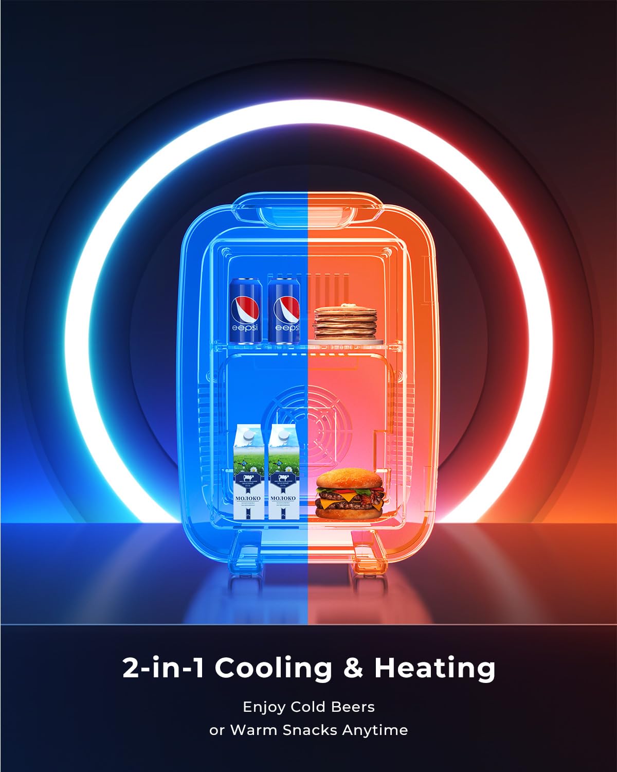BEICHEN 4L Mini Fridge Cooler Warmer, 6 Cans, 7 LED Modes