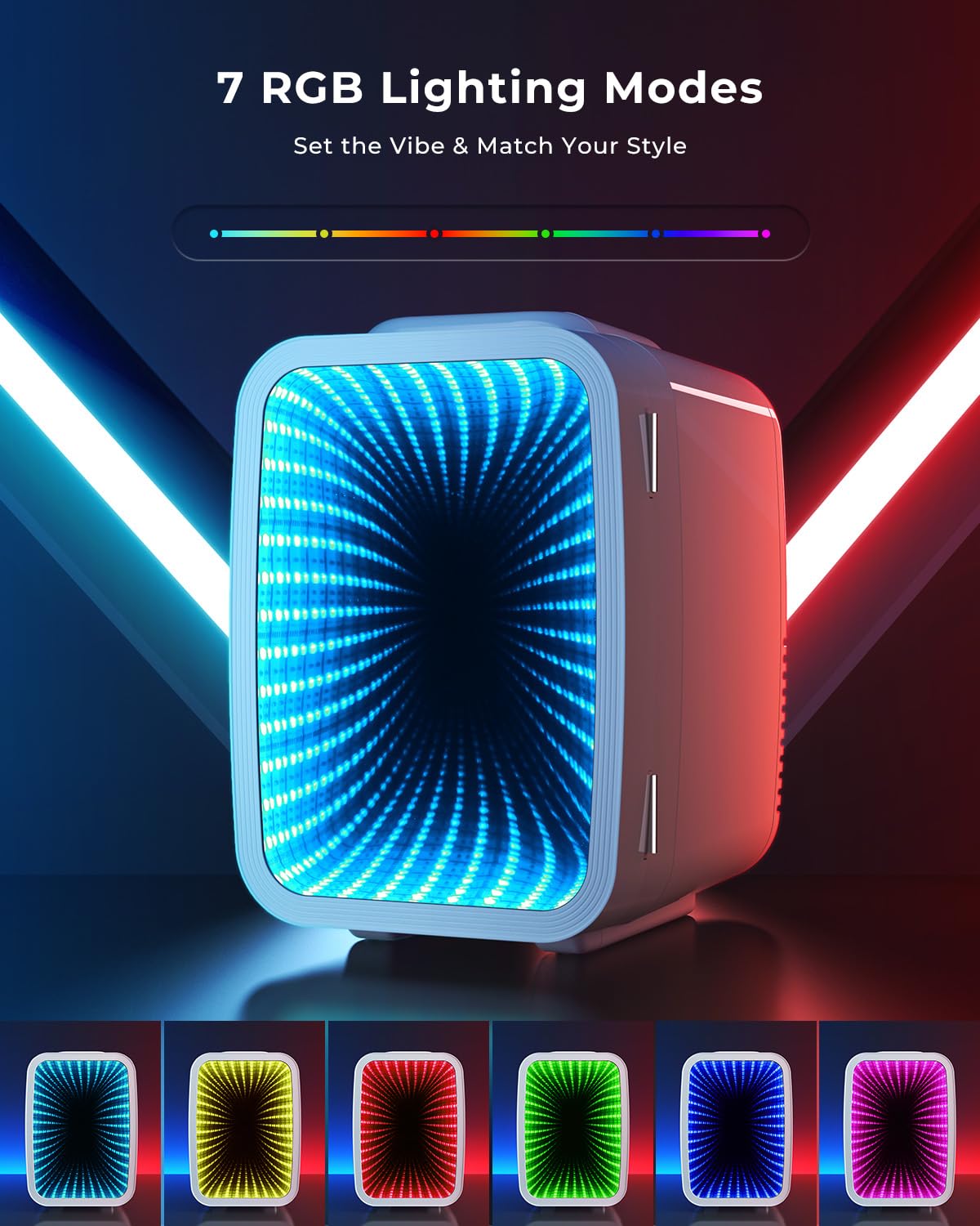 BEICHEN 4L Mini Fridge Cooler Warmer, 6 Cans, 7 LED Modes
