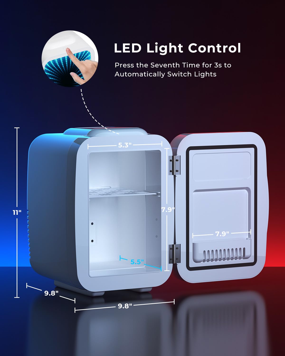 BEICHEN 4L Mini Fridge Cooler Warmer, 6 Cans, 7 LED Modes