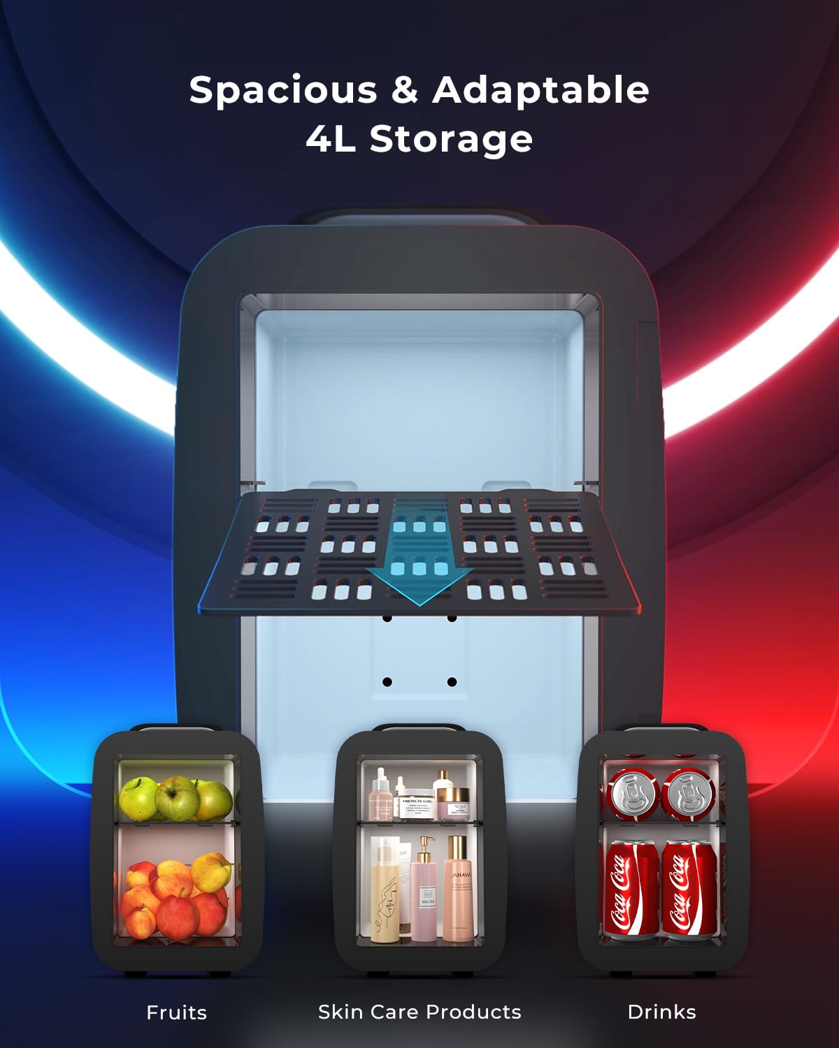 BEICHEN 4L Mini Fridge Cooler Warmer, 6 Cans, 7 LED Modes