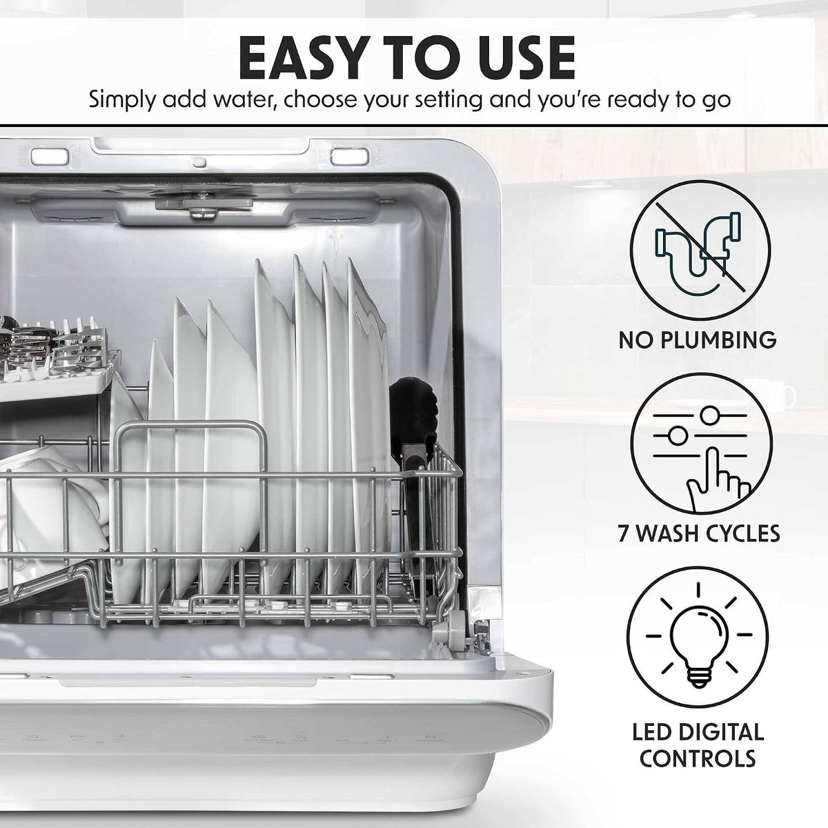 Baridi Mini Tabletop 6L Dishwasher 3 Place Settings DH72