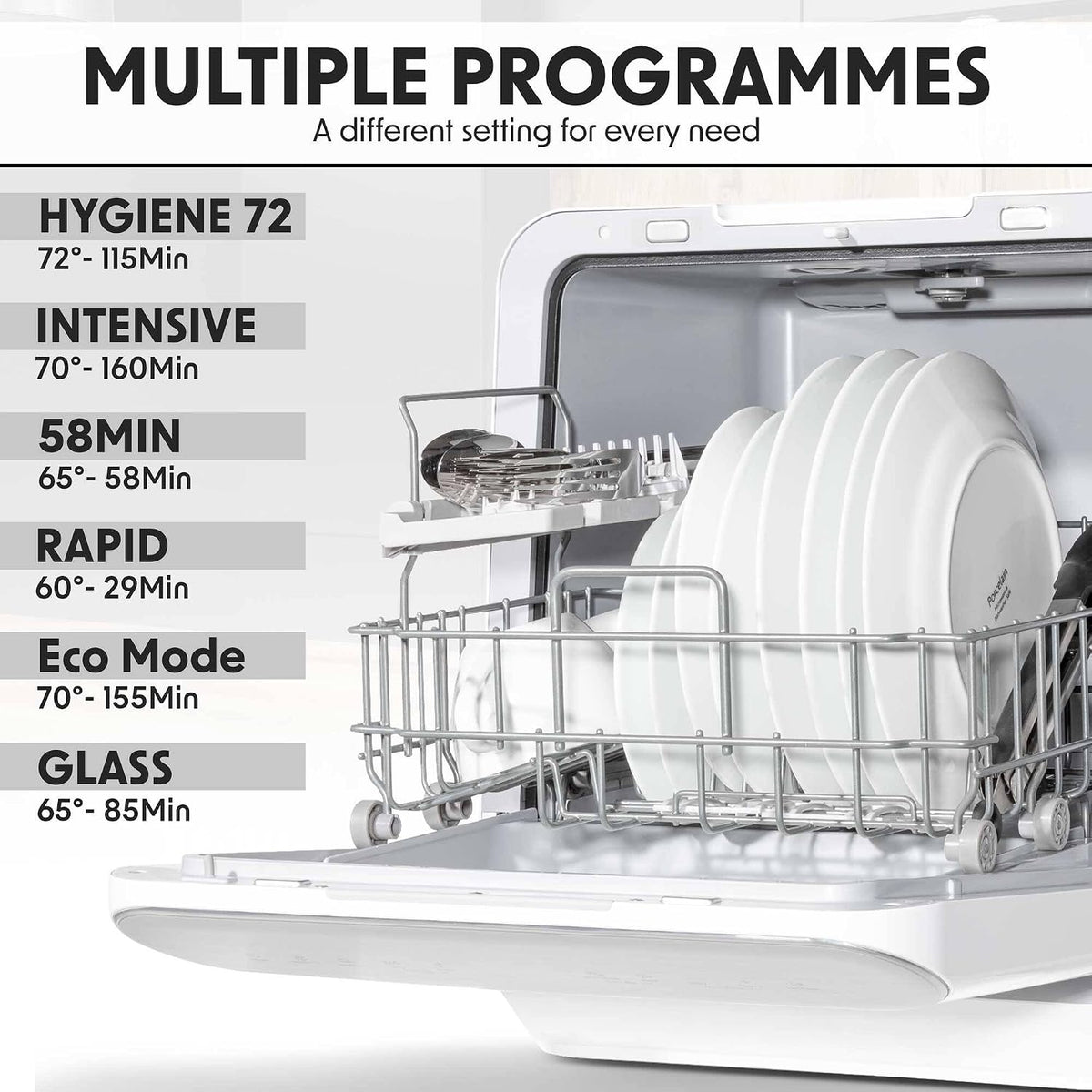 Baridi Mini Tabletop 6L Dishwasher 3 Place Settings DH72
