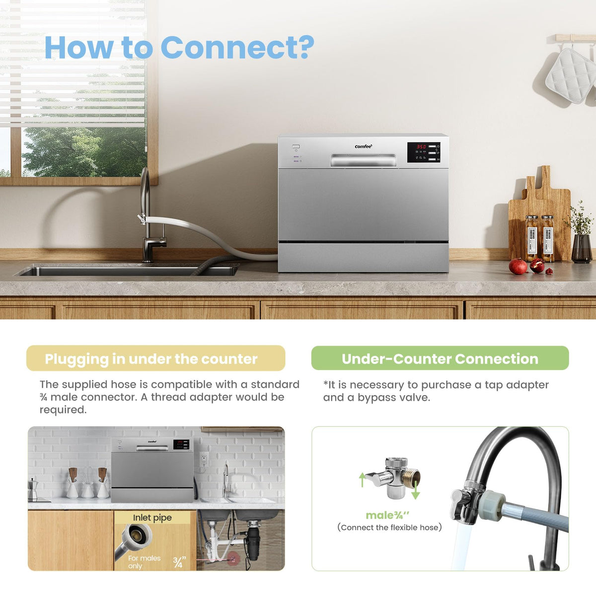 COMFEE' Countertop Dishwasher, 6 Place Settings