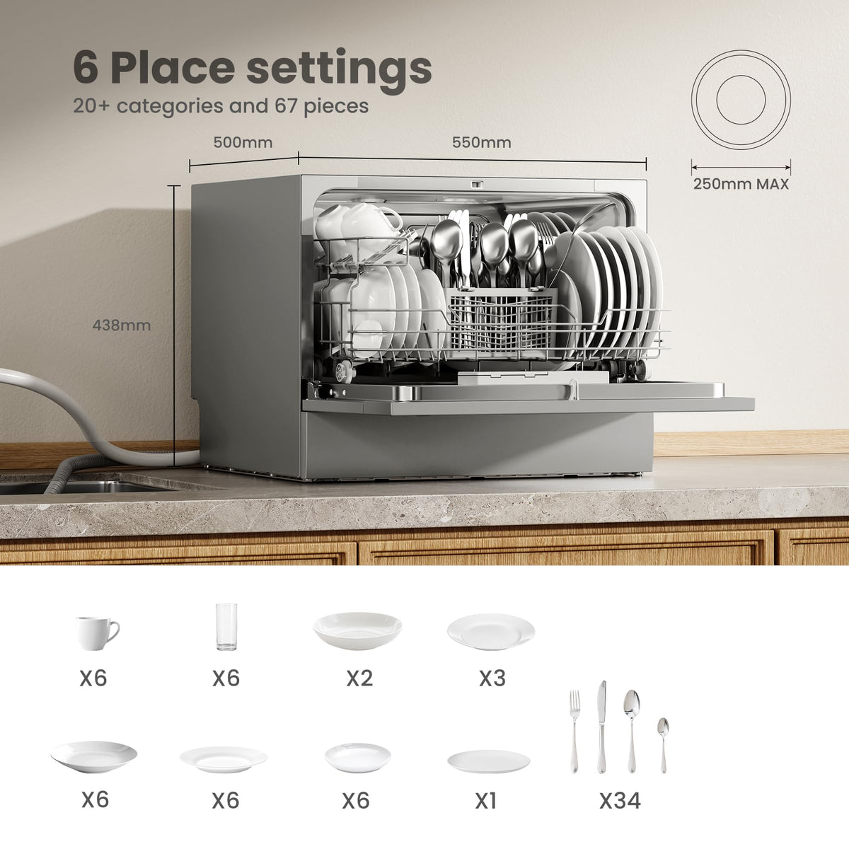 COMFEE' Countertop Dishwasher, 6 Place Settings