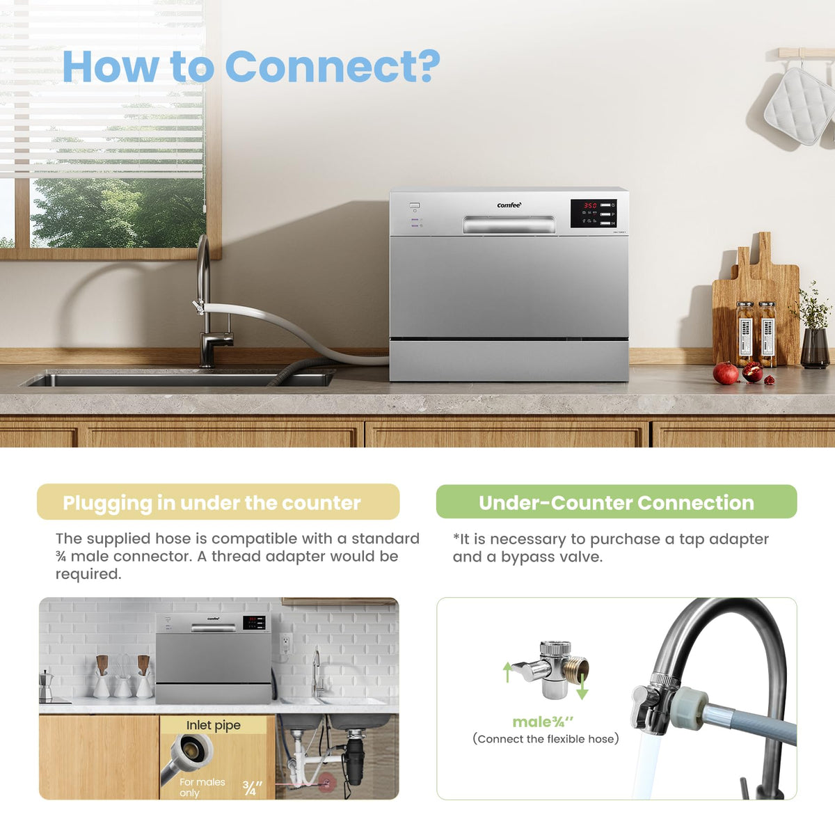 COMFEE' Countertop Dishwasher, 6 Place Settings