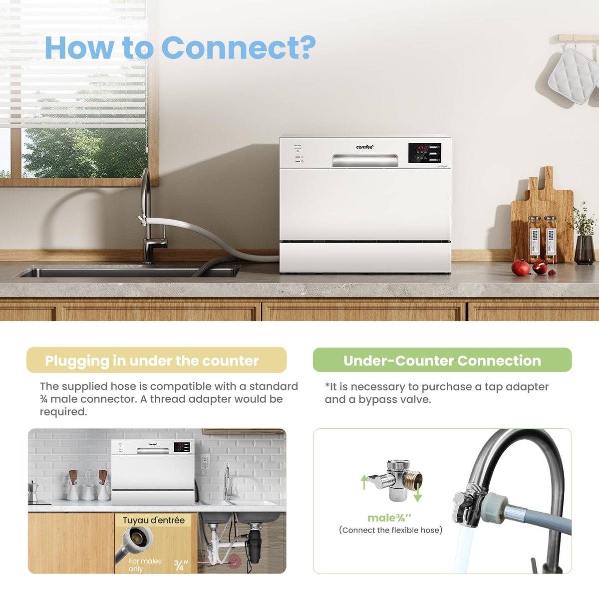 COMFEE' Countertop Dishwasher, 6 Place Settings