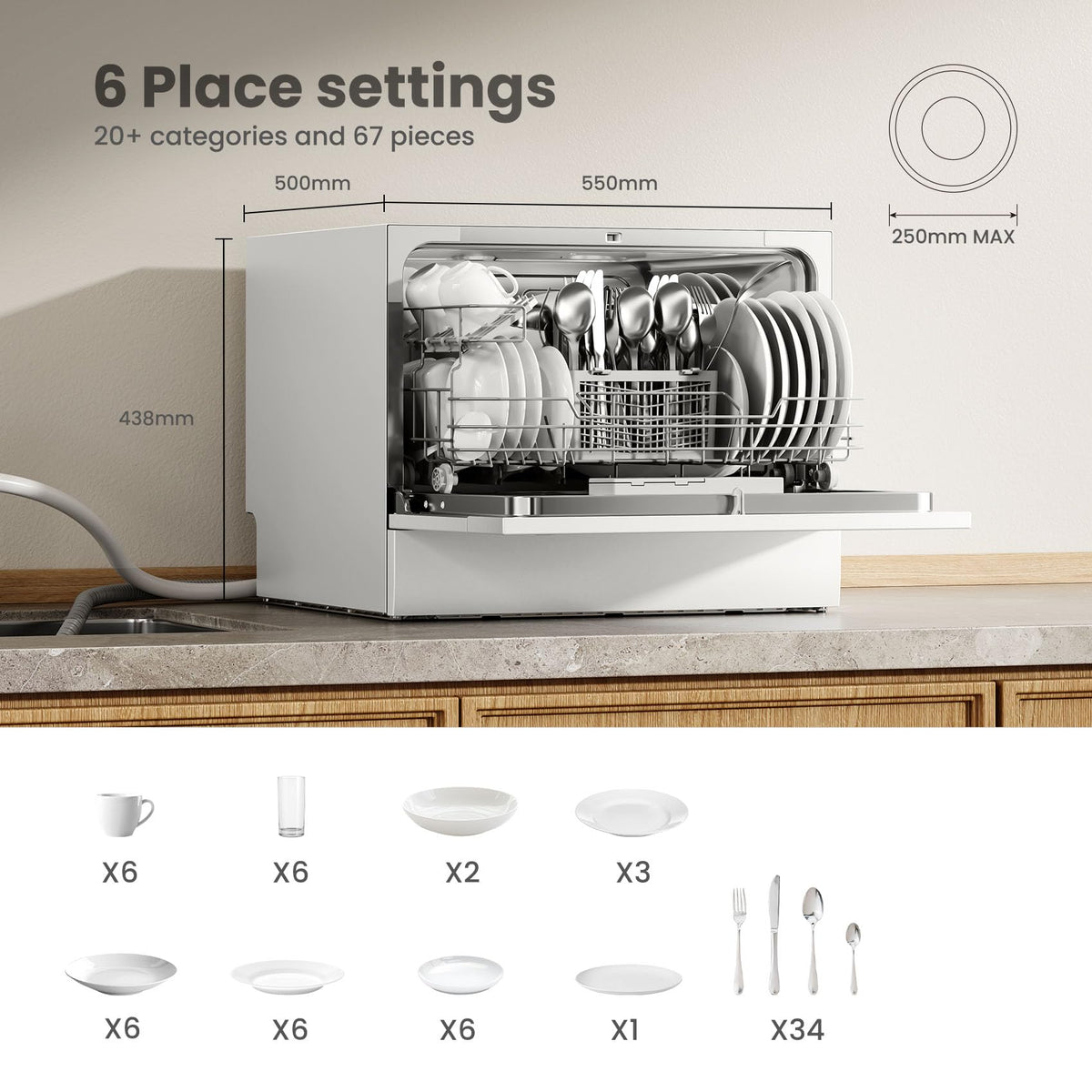 COMFEE' Countertop Dishwasher, 6 Place Settings