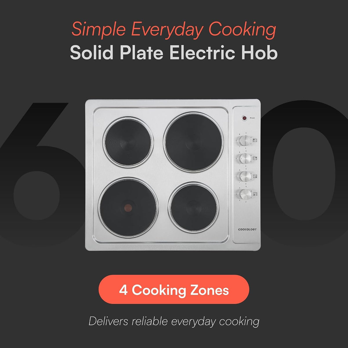 Cookology 60cm 4 Zone Stainless Steel Solid Plate Hob