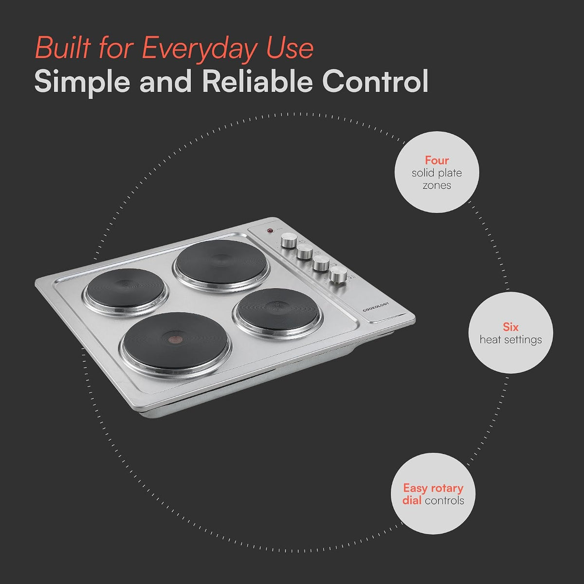 Cookology 60cm 4 Zone Stainless Steel Solid Plate Hob