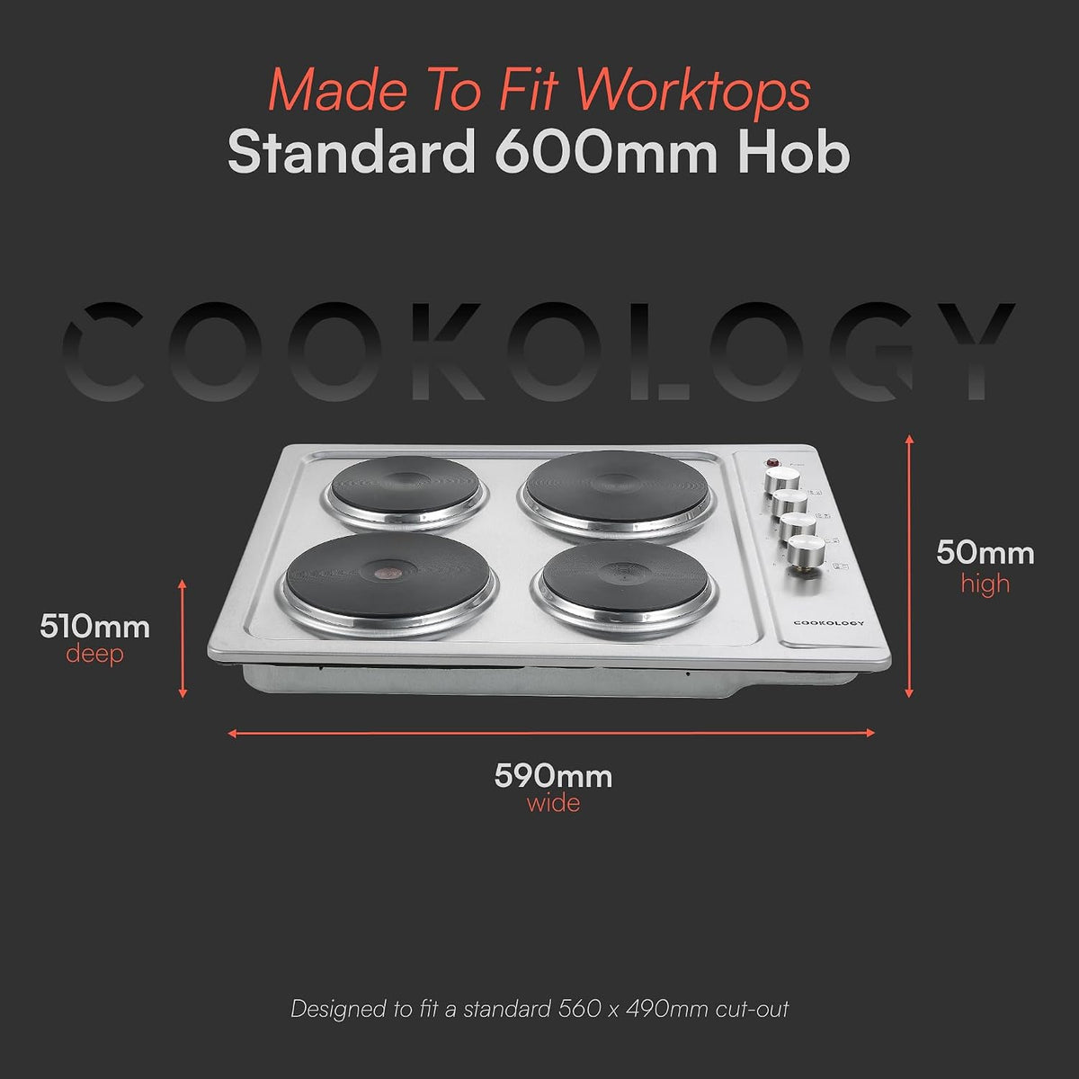 Cookology 60cm 4 Zone Stainless Steel Solid Plate Hob