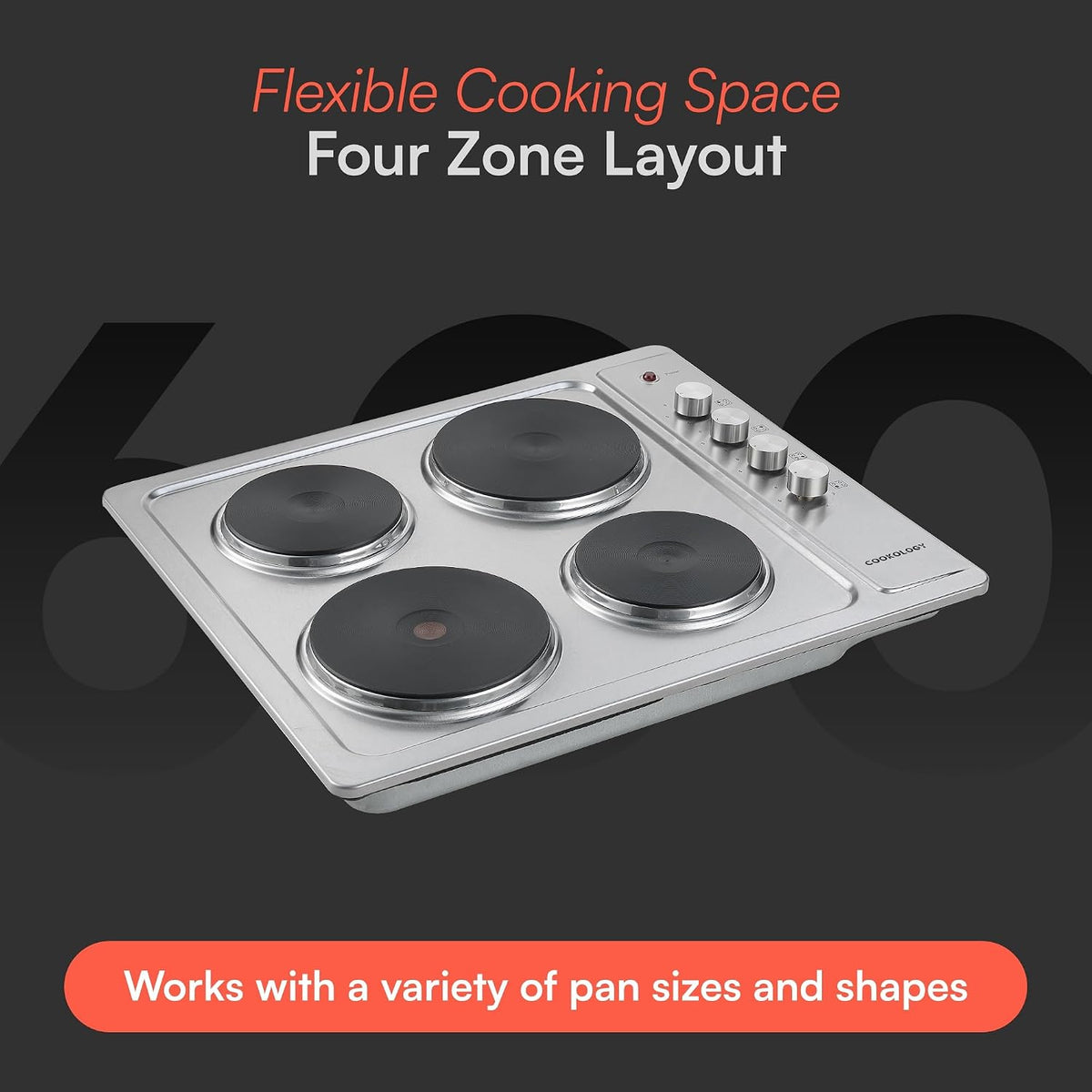 Cookology 60cm 4 Zone Stainless Steel Solid Plate Hob