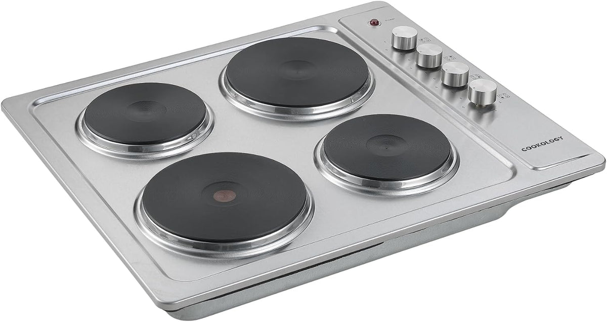 Cookology 60cm 4 Zone Stainless Steel Solid Plate Hob