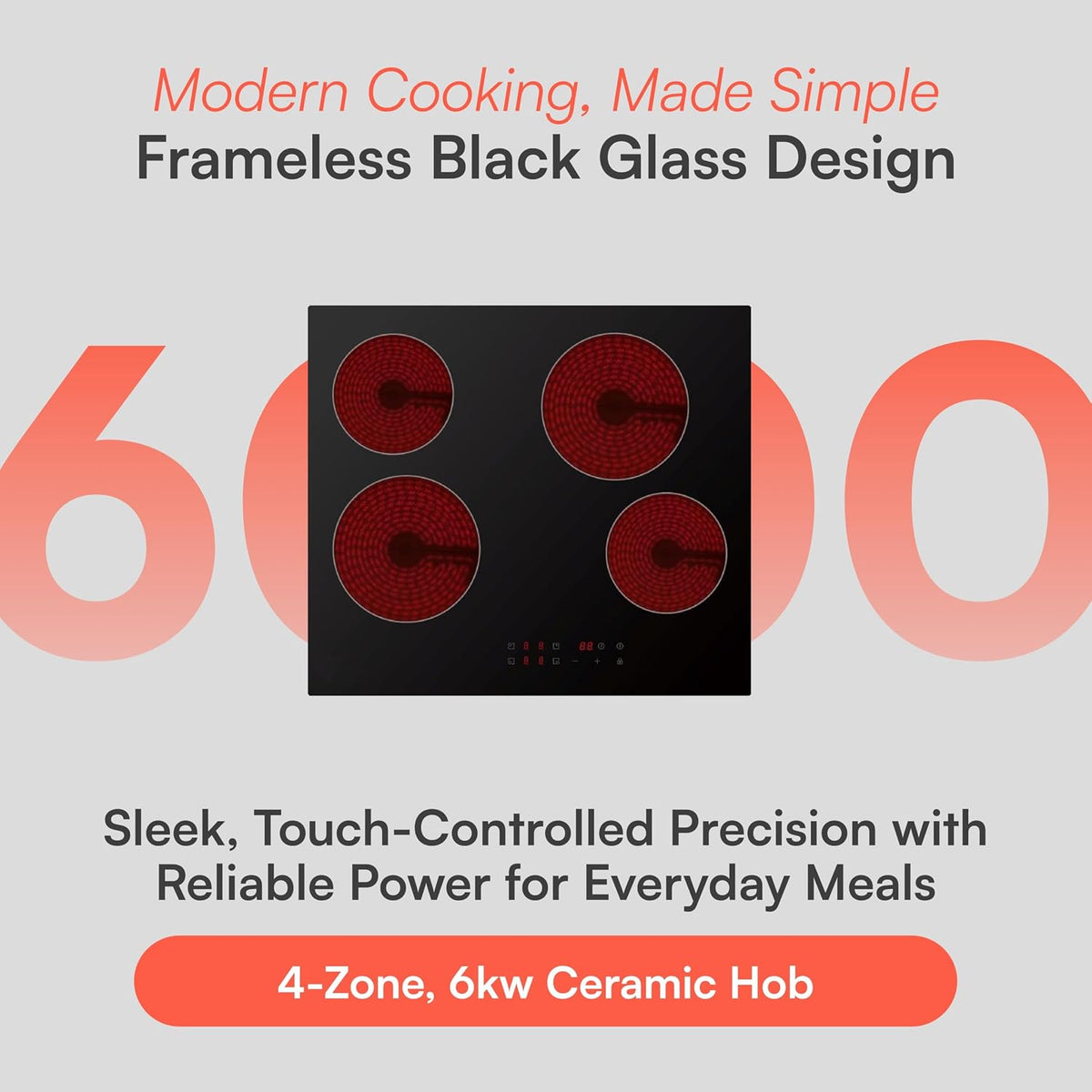 Cookology 60cm Ceramic Hob 4 Zone 6000W Touch Control