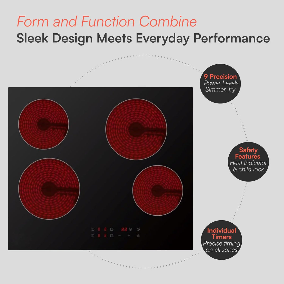 Cookology 60cm Ceramic Hob 4 Zone 6000W Touch Control