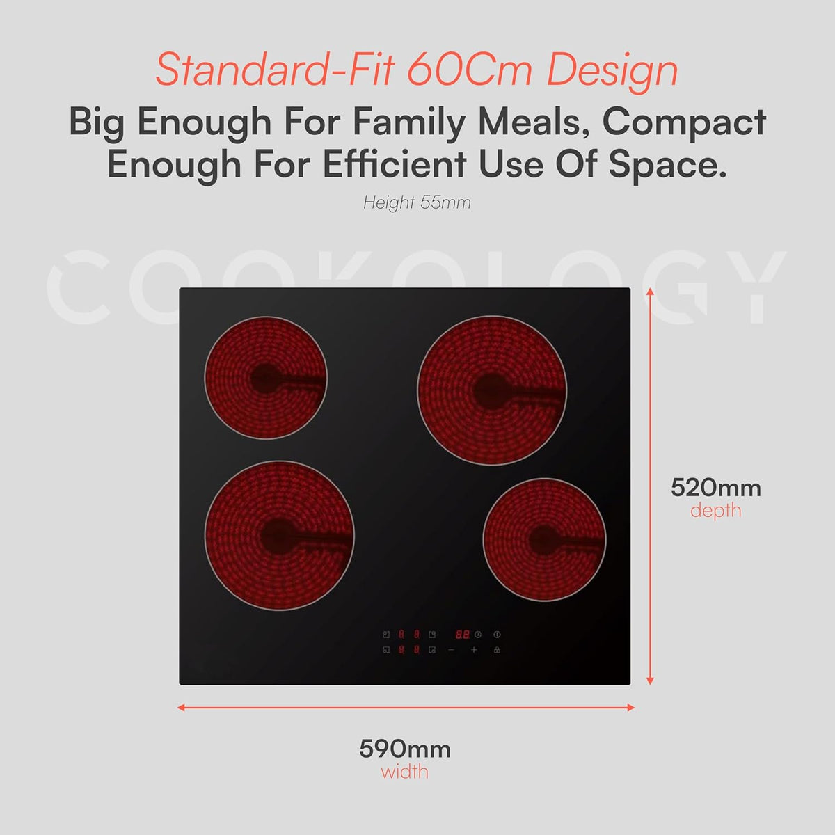 Cookology 60cm Ceramic Hob 4 Zone 6000W Touch Control