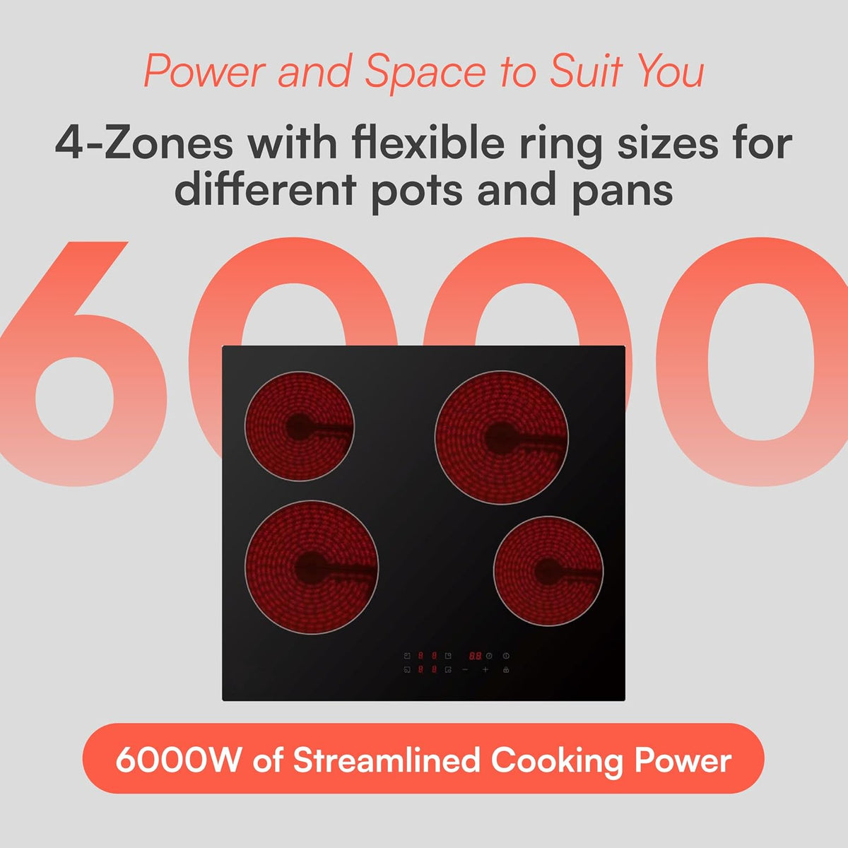 Cookology 60cm Ceramic Hob 4 Zone 6000W Touch Control