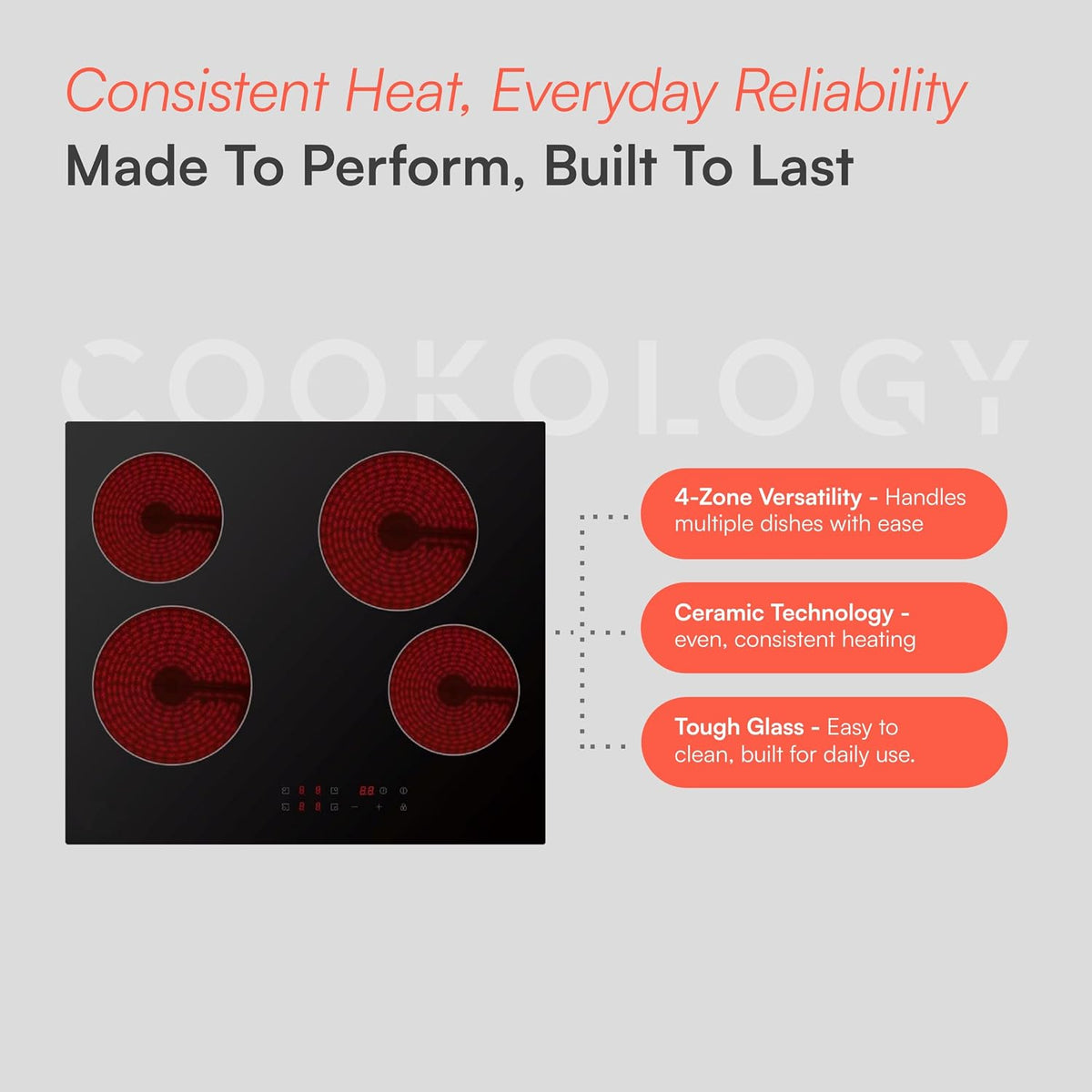 Cookology 60cm Ceramic Hob 4 Zone 6000W Touch Control