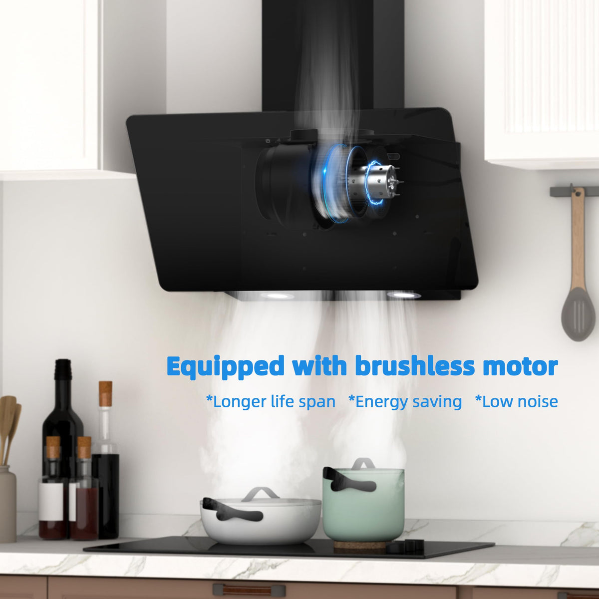 FIREGAS 60cm Black Angled Chimney Cooker Hood With LED Lights