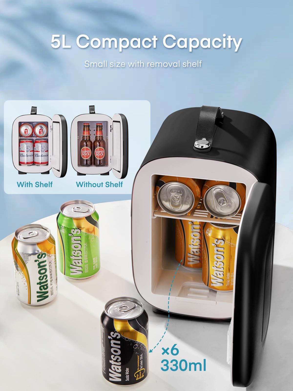FOHERE 5L Mini Fridge, 6 Can Cooler and Warmer