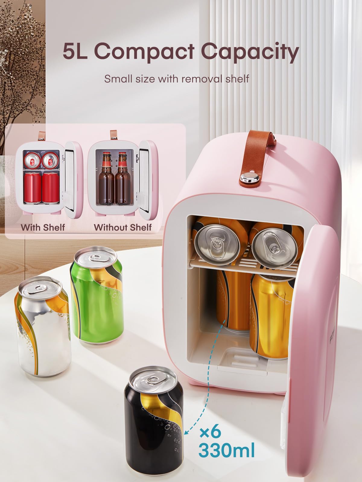FOHERE 5L Mini Fridge, 6 Can Cooler and Warmer