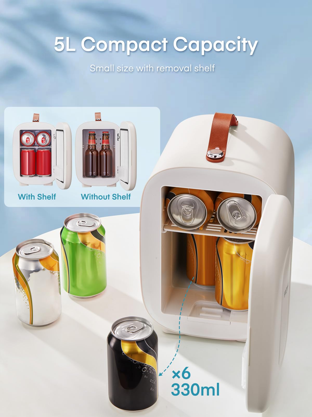 FOHERE 5L Mini Fridge, 6 Can Cooler and Warmer