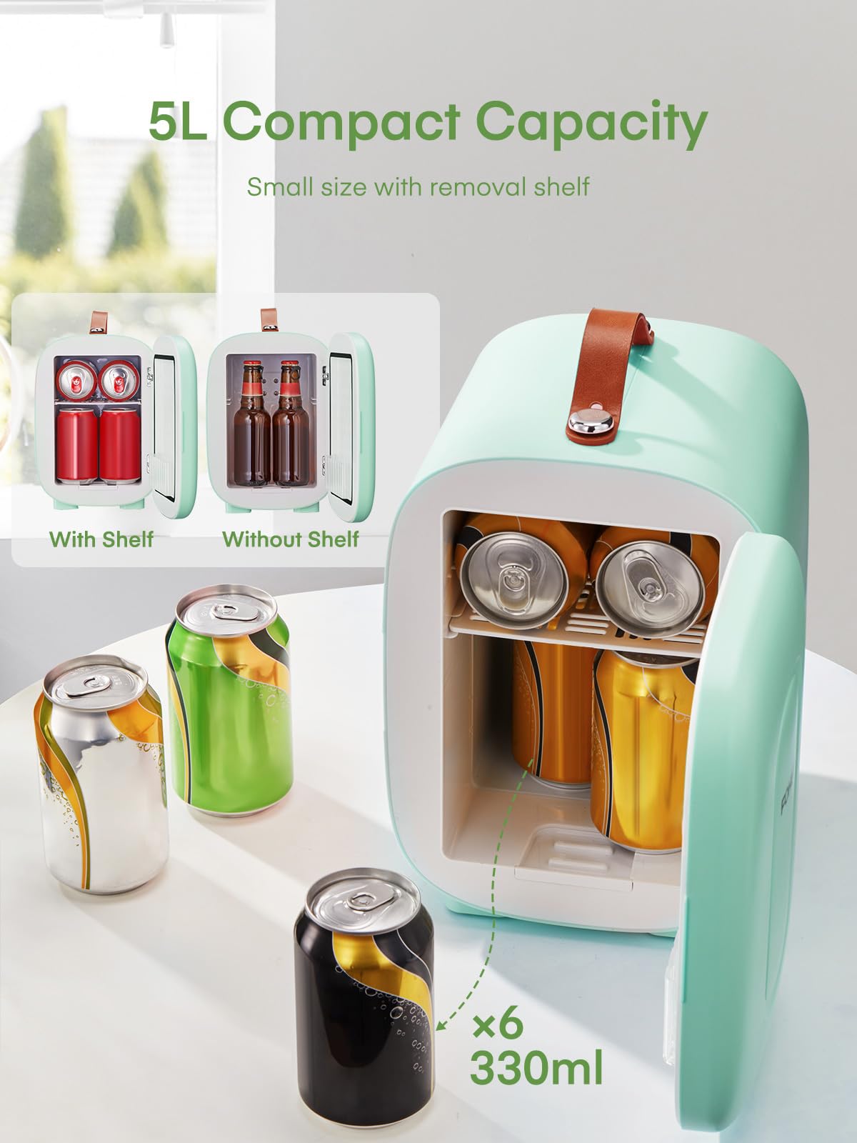 FOHERE 5L Mini Fridge, 6 Can Cooler and Warmer