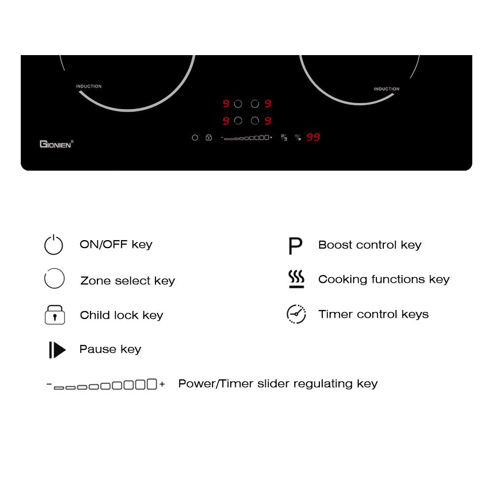Gionien 60cm 2800W Plug In Induction Hob, 4 Zones, GIT470SP