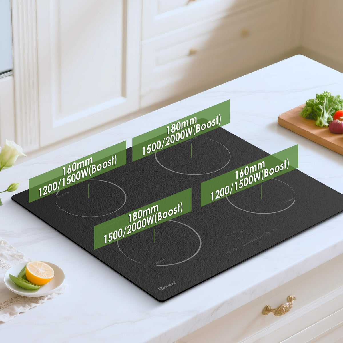 Gionien 60cm 2800W Plug In Induction Hob, 4 Zones, GIT470SP