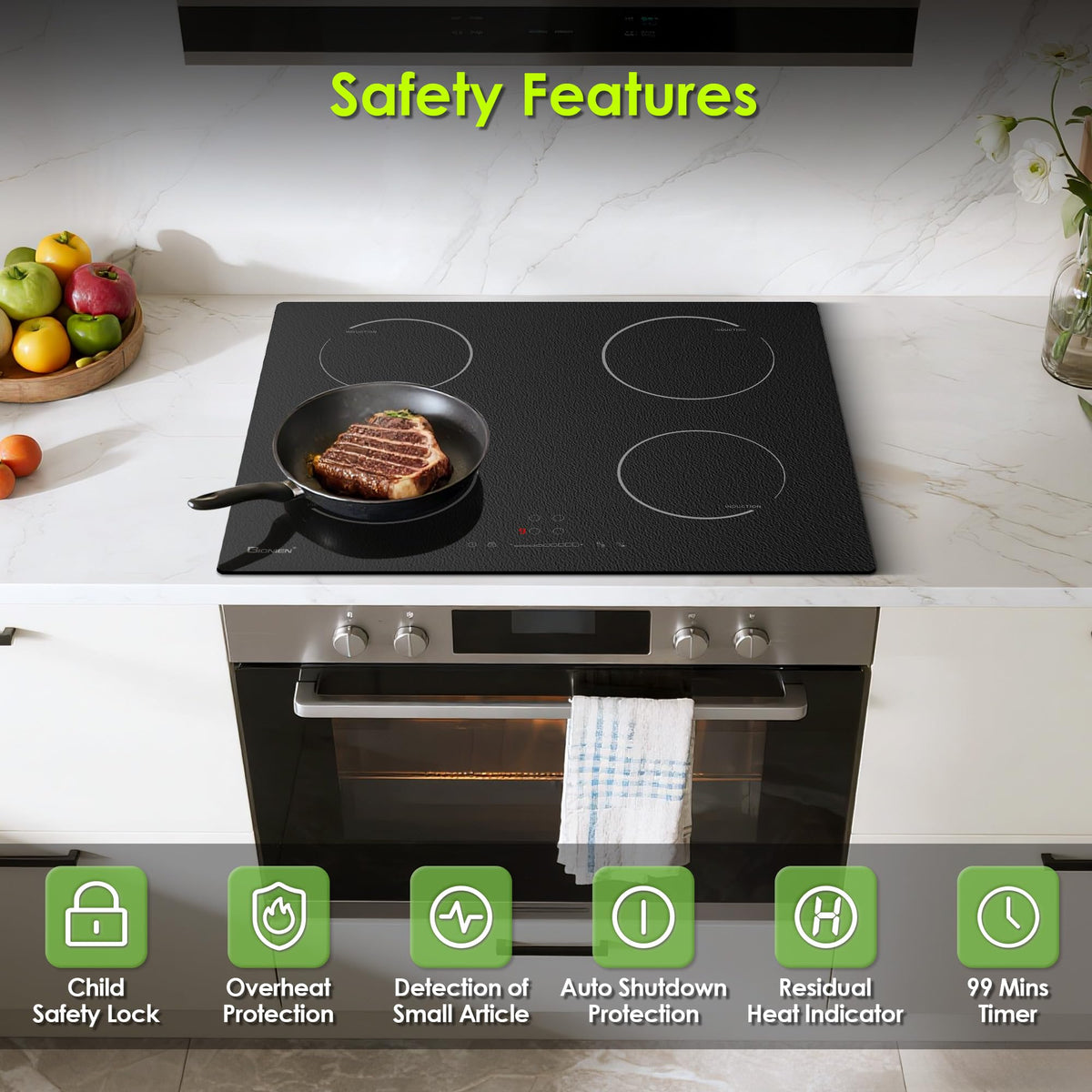 Gionien 60cm 2800W Plug In Induction Hob, 4 Zones, GIT470SP