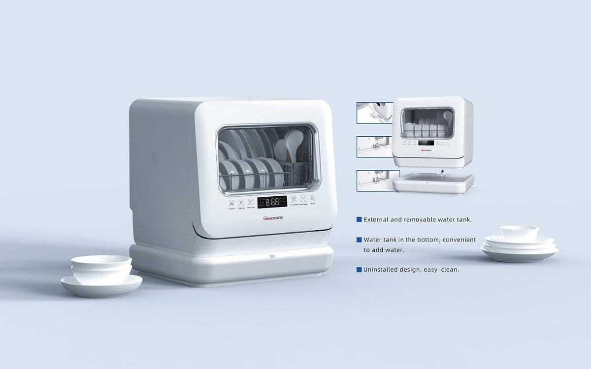 HomeTronix Mini Countertop Dishwasher 3 Place Settings 7.5L White