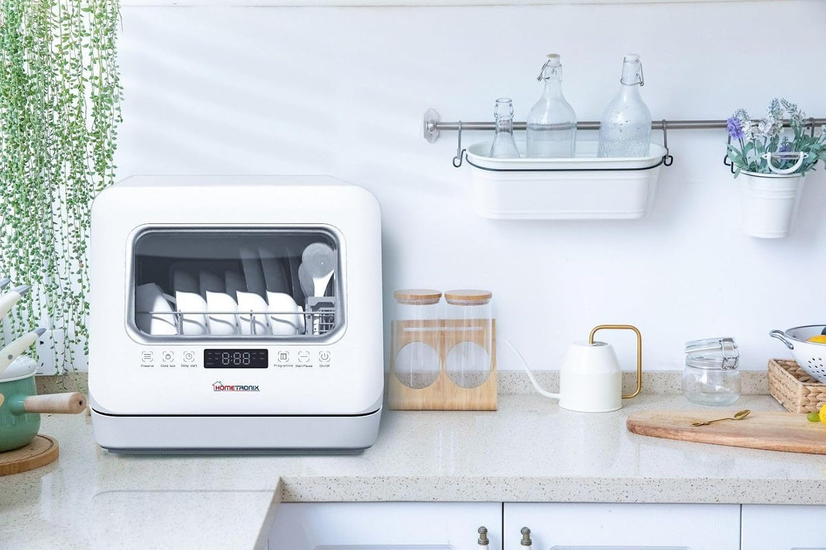 HomeTronix Mini Countertop Dishwasher 3 Place Settings 7.5L White