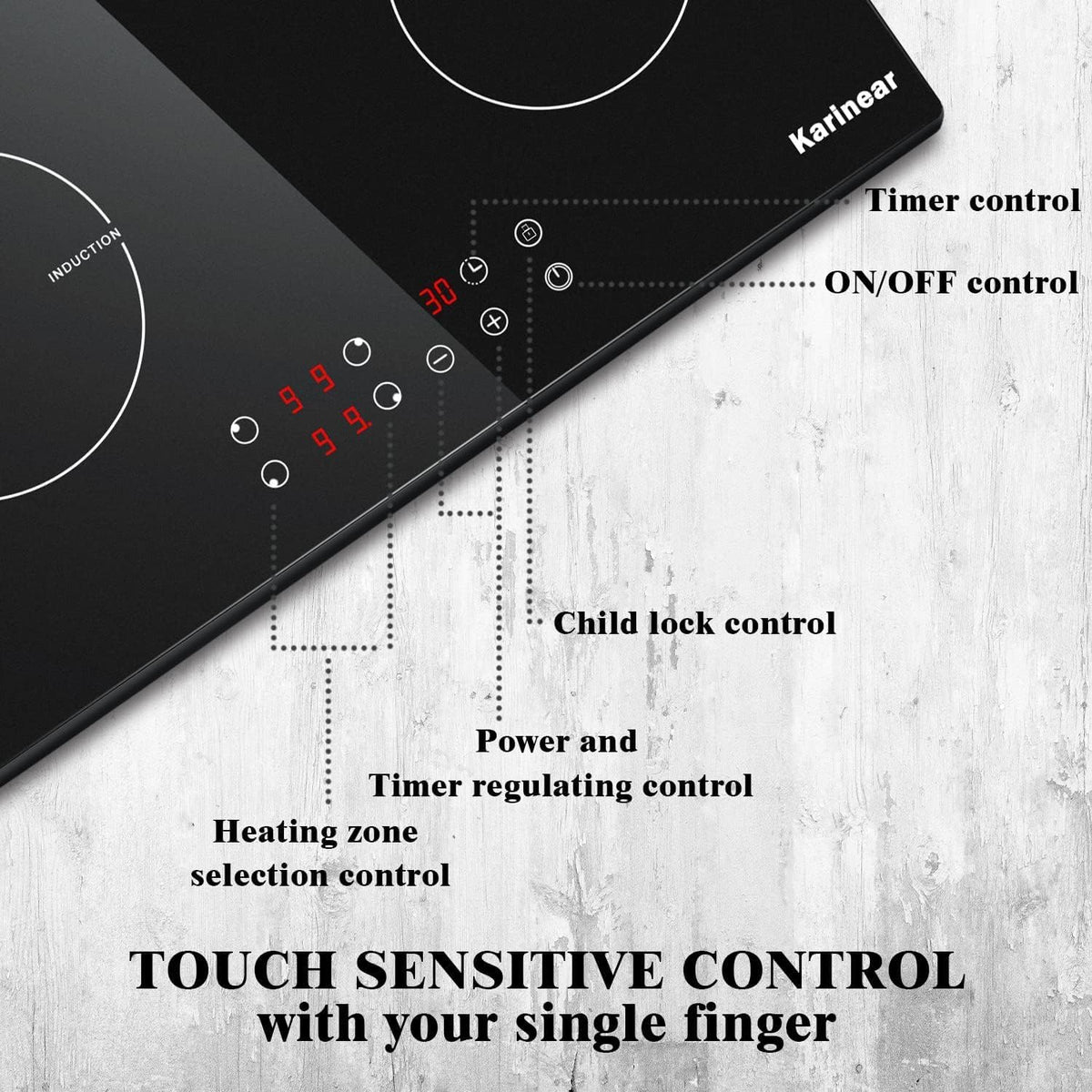 Karinear 60cm 4 Zone Induction Hob with 9 Power Levels