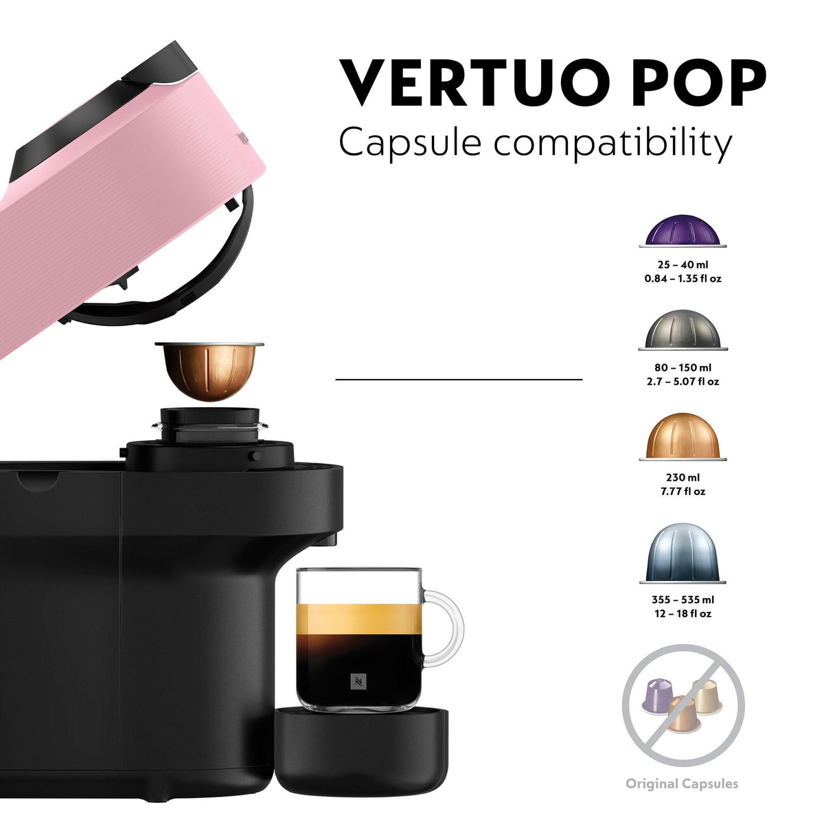 Nespresso Vertuo Pop Coffee Machine Six Cup Sizes