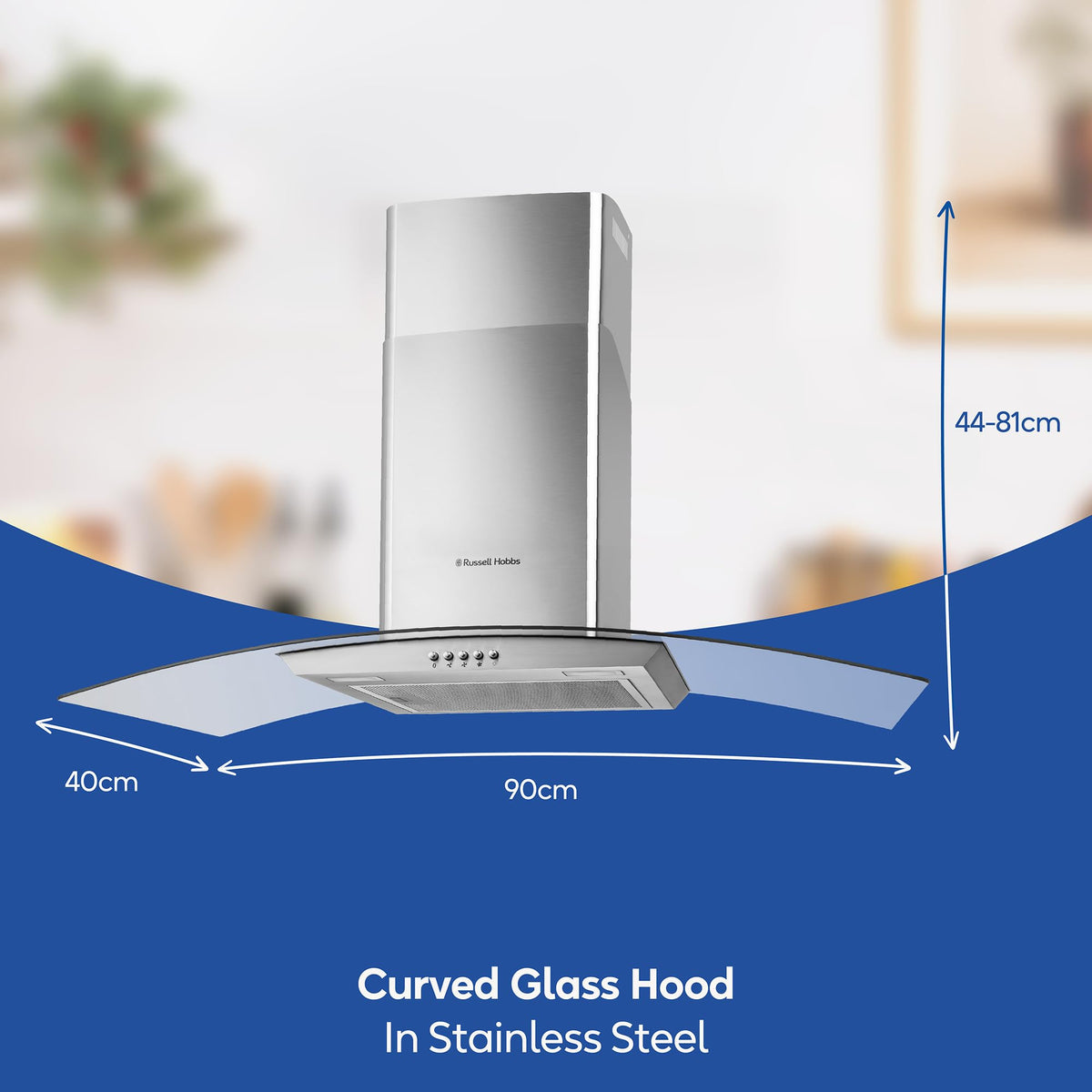 Russell Hobbs 60cm Curved Glass Cooker Hood Stainless Steel
