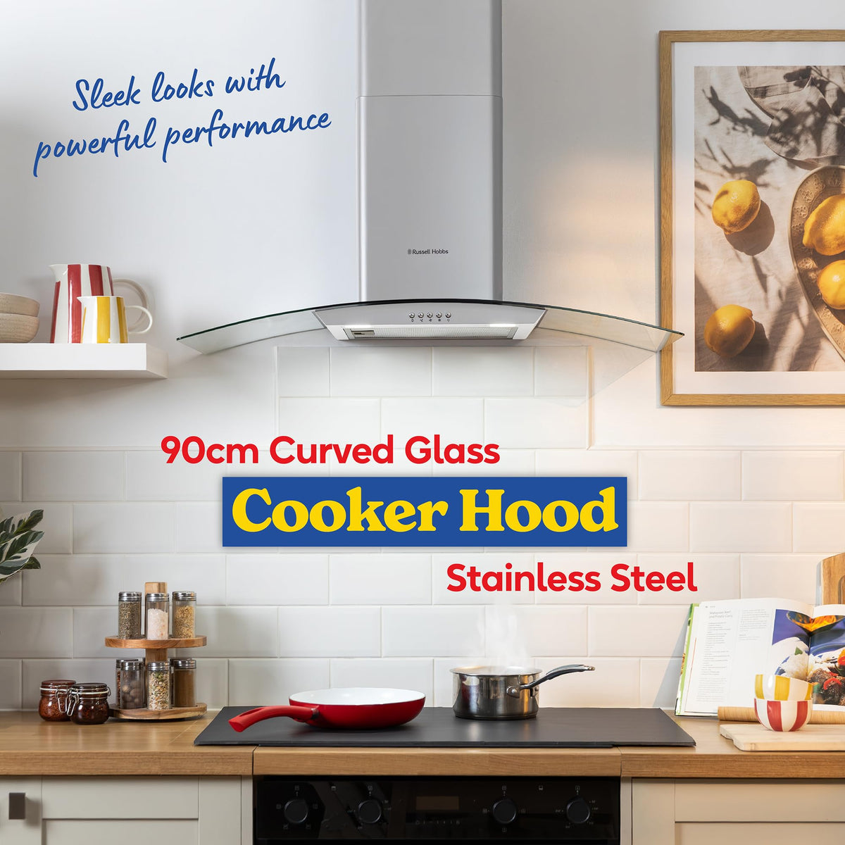 Russell Hobbs 60cm Curved Glass Cooker Hood Stainless Steel