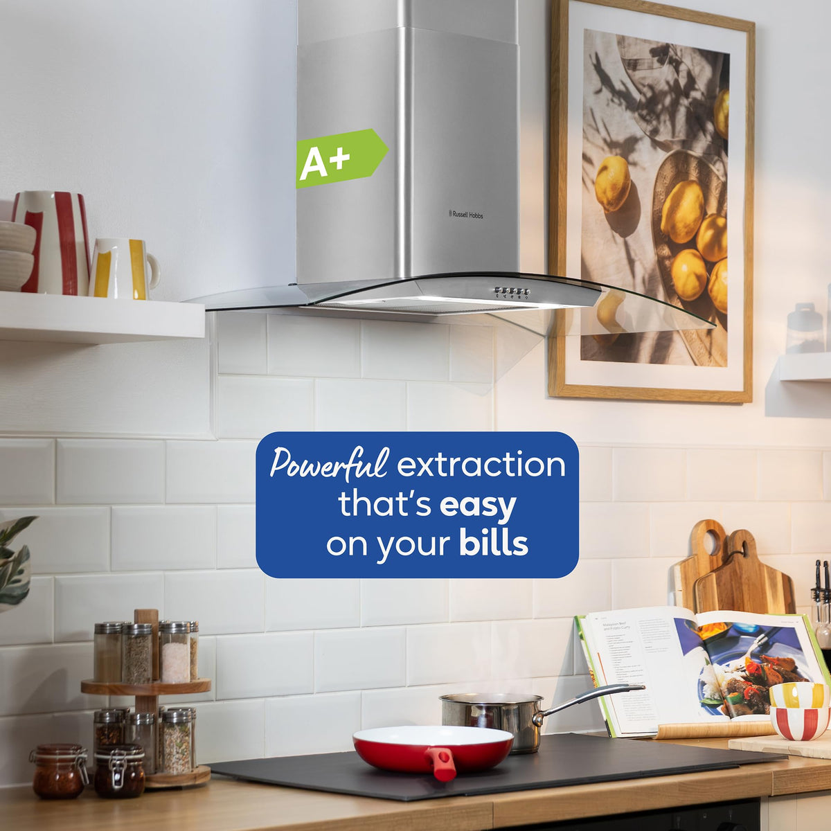 Russell Hobbs 60cm Curved Glass Cooker Hood Stainless Steel