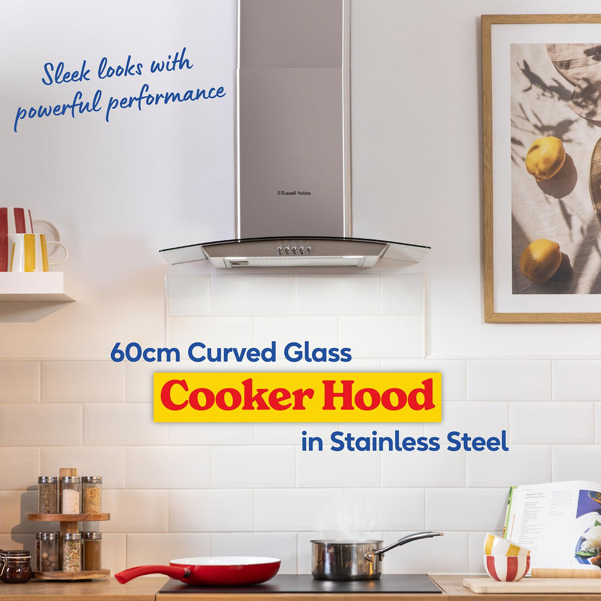 Russell Hobbs 60cm Curved Glass Cooker Hood Stainless Steel