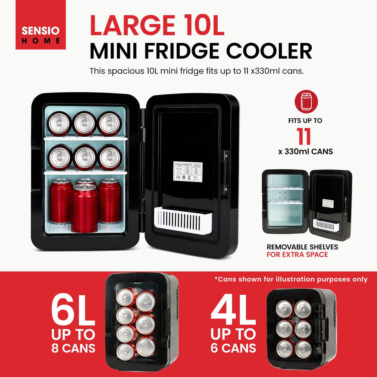 SENSIOHOME 10L Mini Fridge Cooler and Warmer for Home