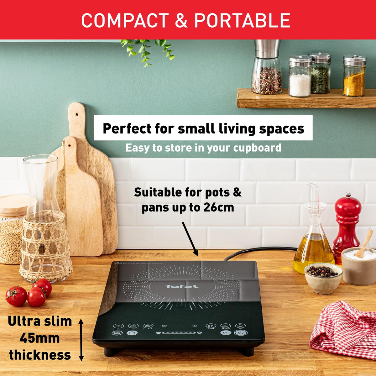 Tefal Slim Portable Induction Hob 2100W Black IH210840