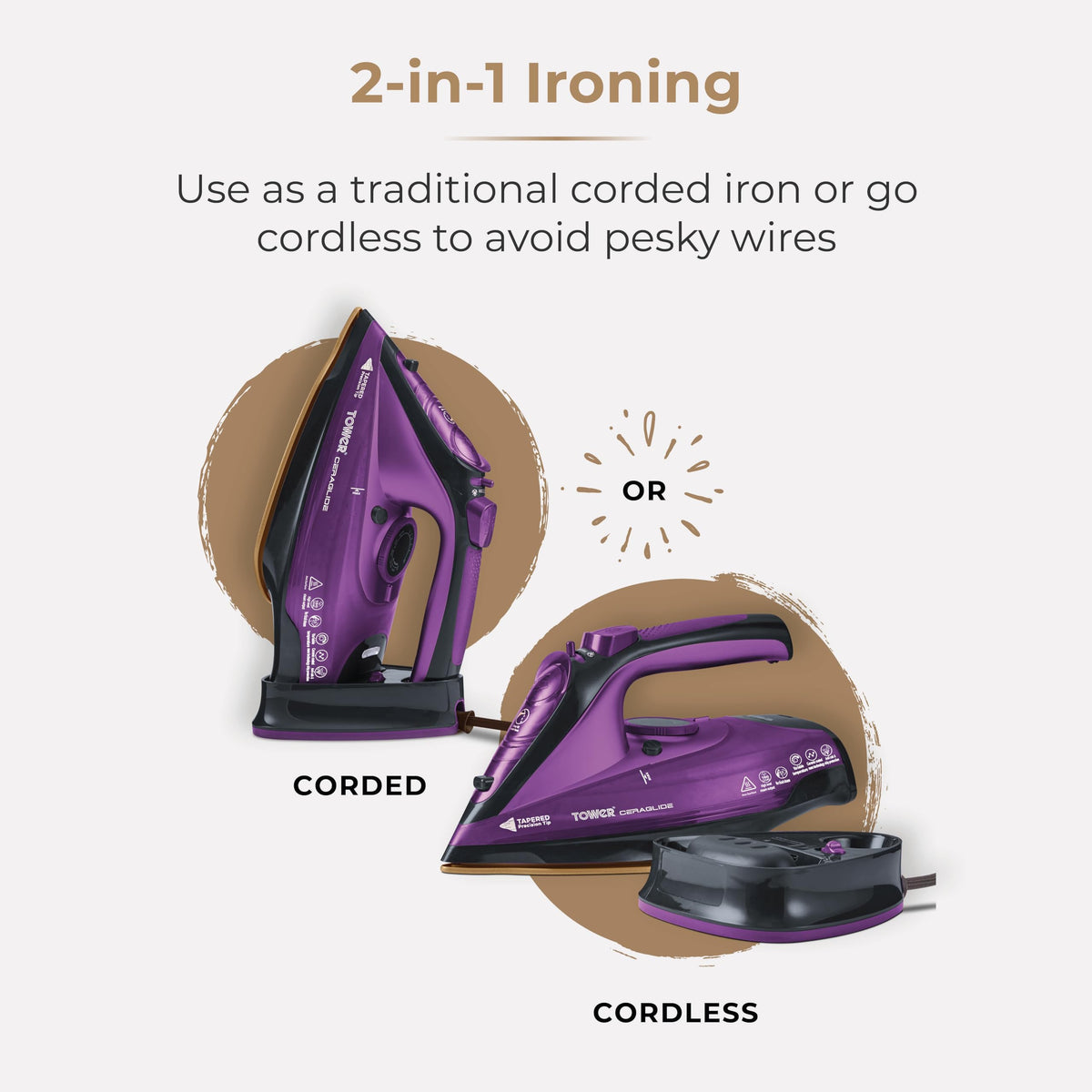 Tower T22008 Cordless Ceramic Steam Iron 2400W