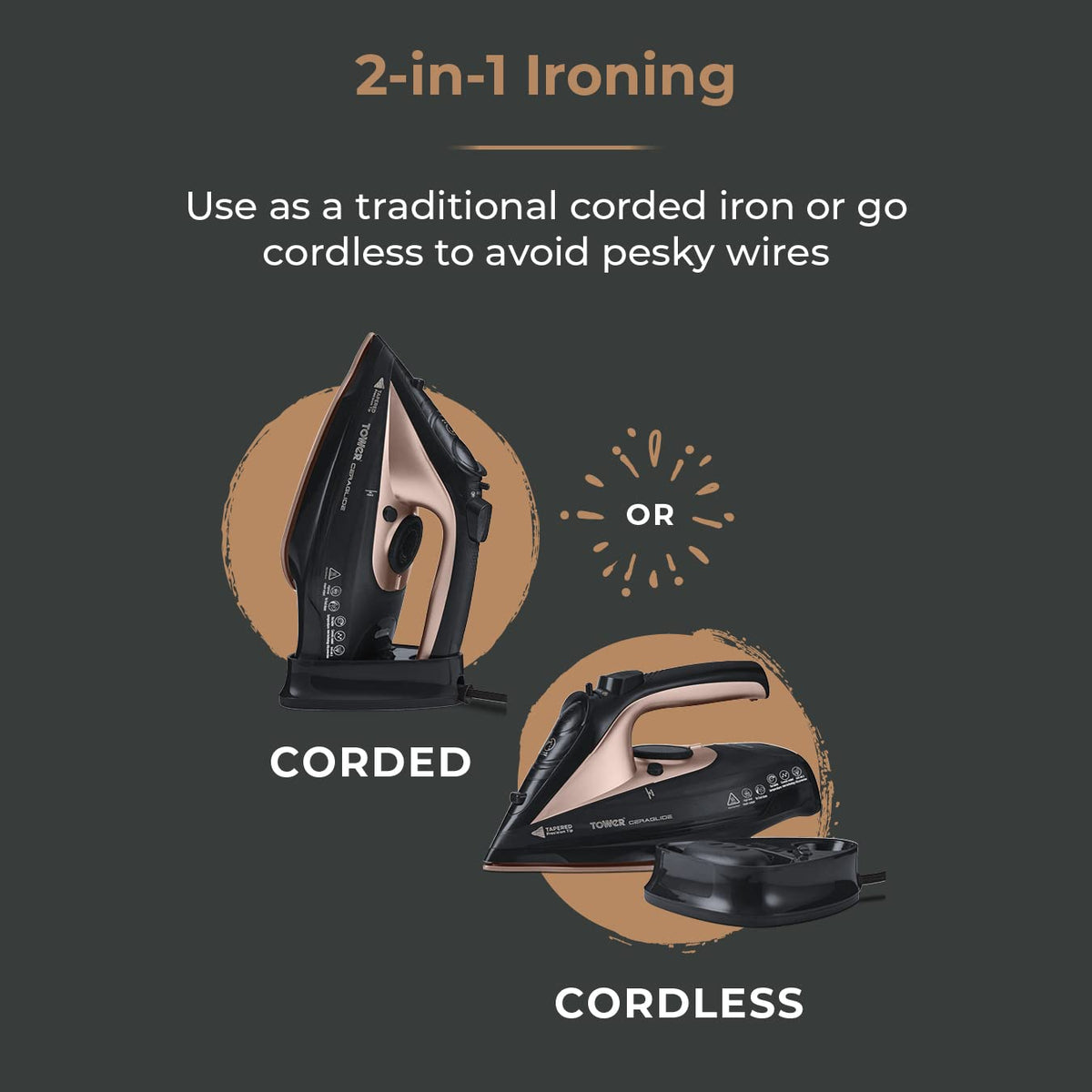 Tower T22008 Cordless Ceramic Steam Iron 2400W