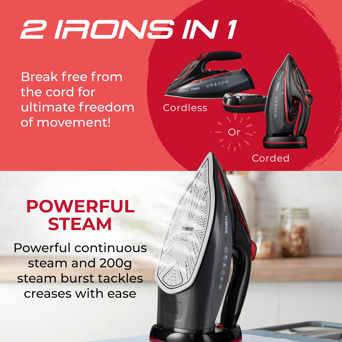 Tower T22008 Cordless Ceramic Steam Iron 2400W